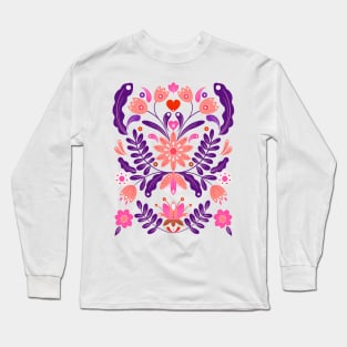 Coral pink and purple rustic floral motif Long Sleeve T-Shirt